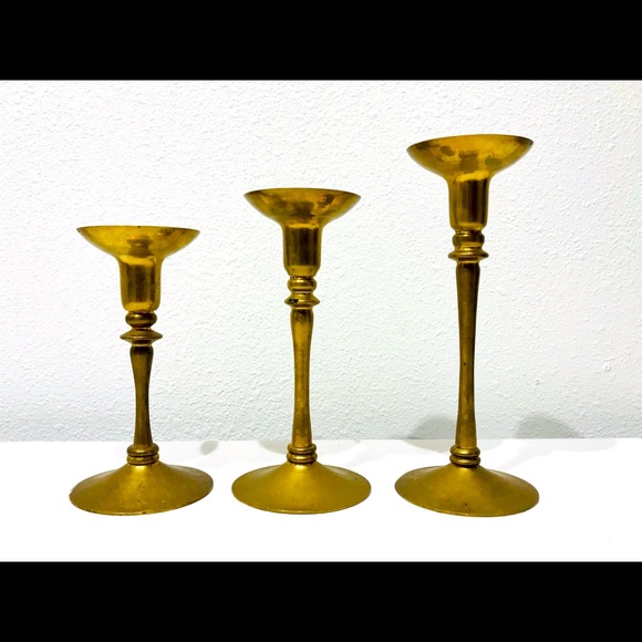 Vintage Solid Brass Candle Holder Set